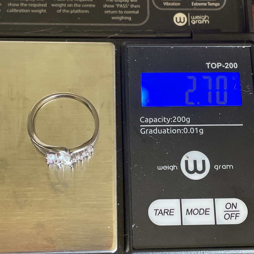 Sterling Silver 925 Opal CZ Flower Ring Size 7.75 Prong Setting 6 Petal Bypass - Picture 4 of 6